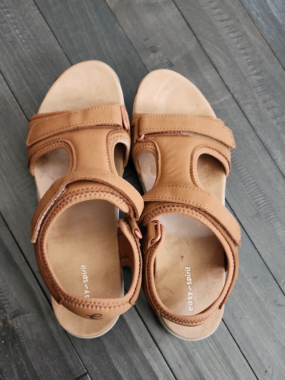 Easy Spirit Tan Adjustable Leather Slide Sandals